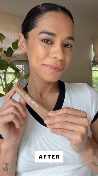 Shipin after applying the Polite Society Polite Pout Glossy Lip Balm