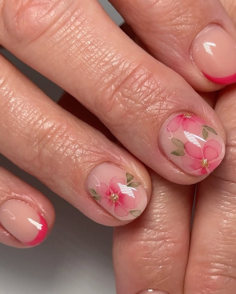 Floral watercolor nails