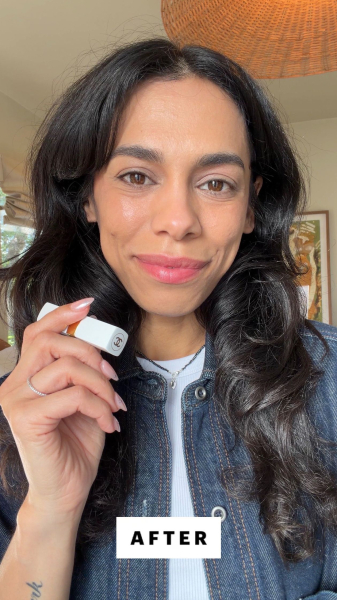 Shanna Shipin after applying the Chanel Rouge Coco Baume Before