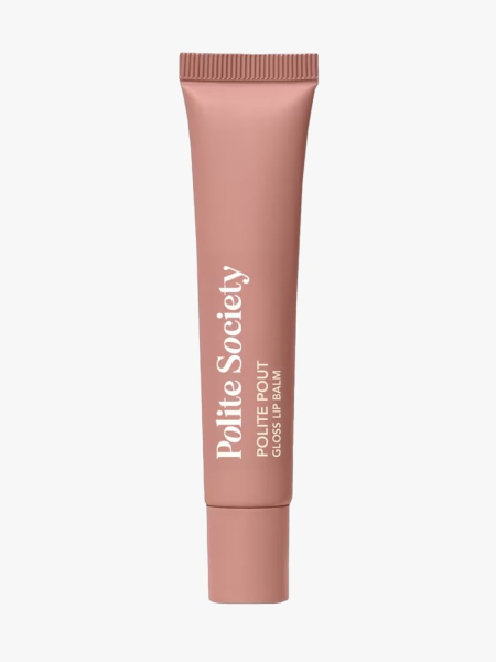 Polite Society Polite Pout Glossy Lip Balm in branded tube component on a light gray background